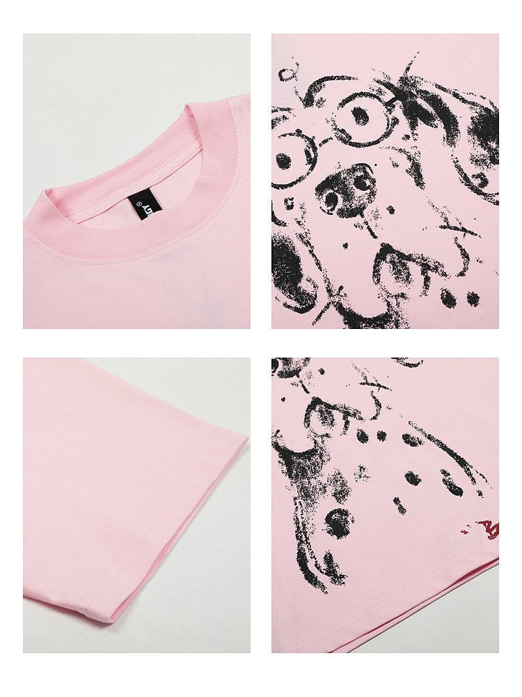 Graffiti Puppy Print Short-Sleeve T-Shirt