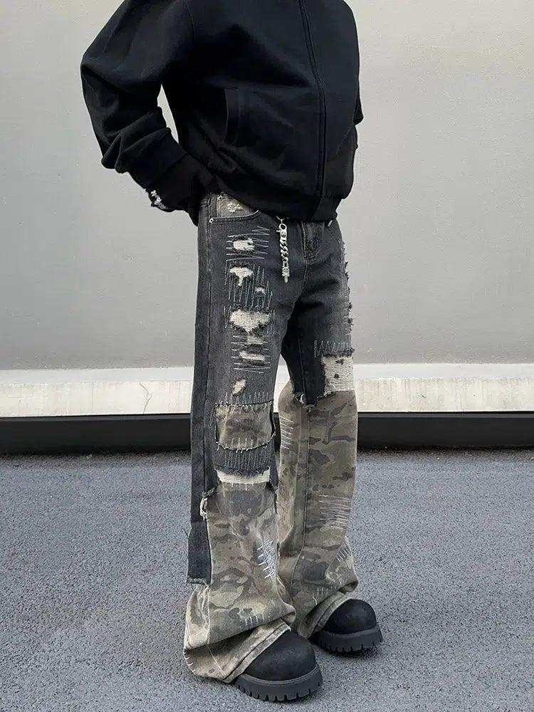 Patchwork Camouflage Flared Jeans-The Korean Fashion