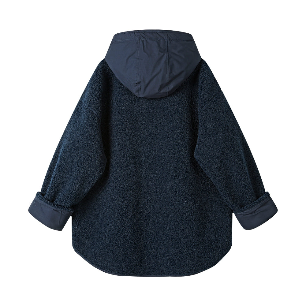 Manteau en laine mi-long à capuche 