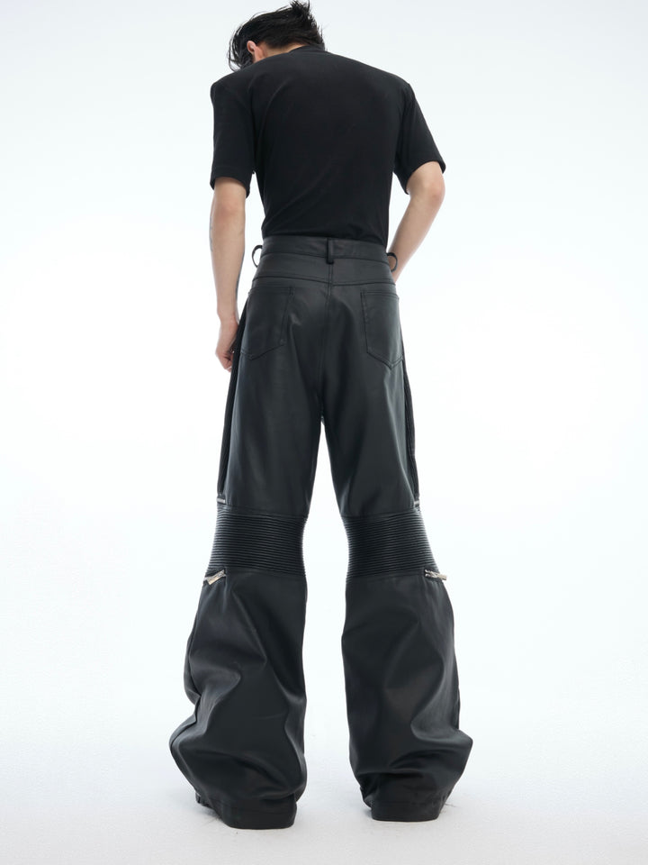 Deconstructed Zipper Leather Pants