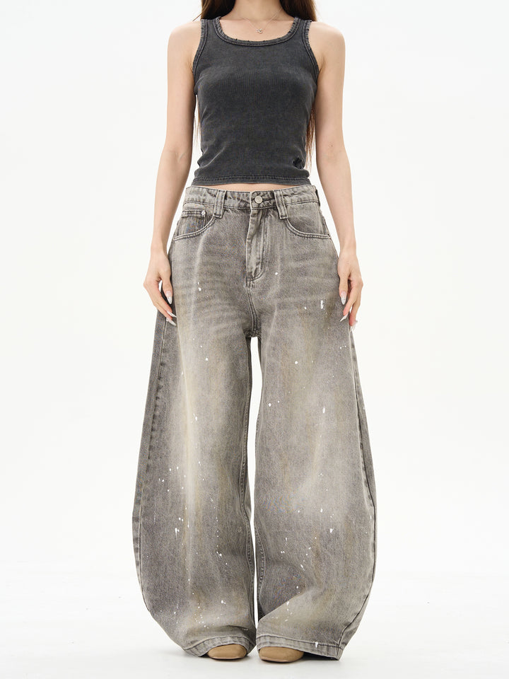 Ink-Splashed Wide Leg Jeans