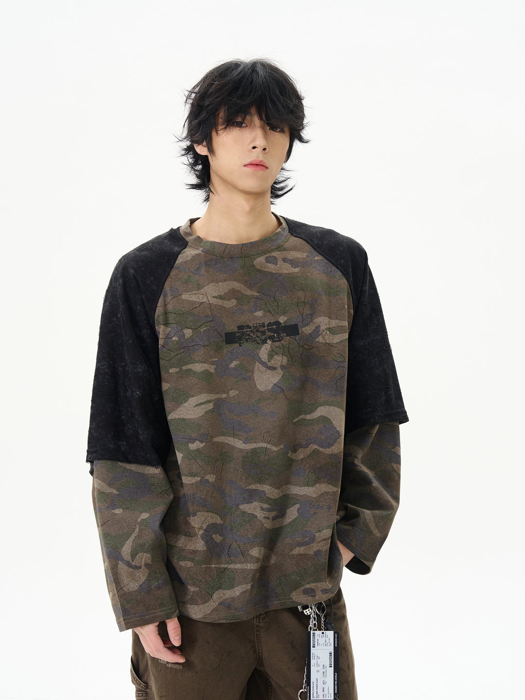 Camouflage Patchwork Long-Sleeve Pullover