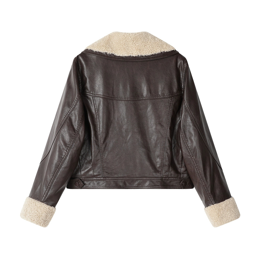 Retro Splicing Lamb Fur Leather Jacket