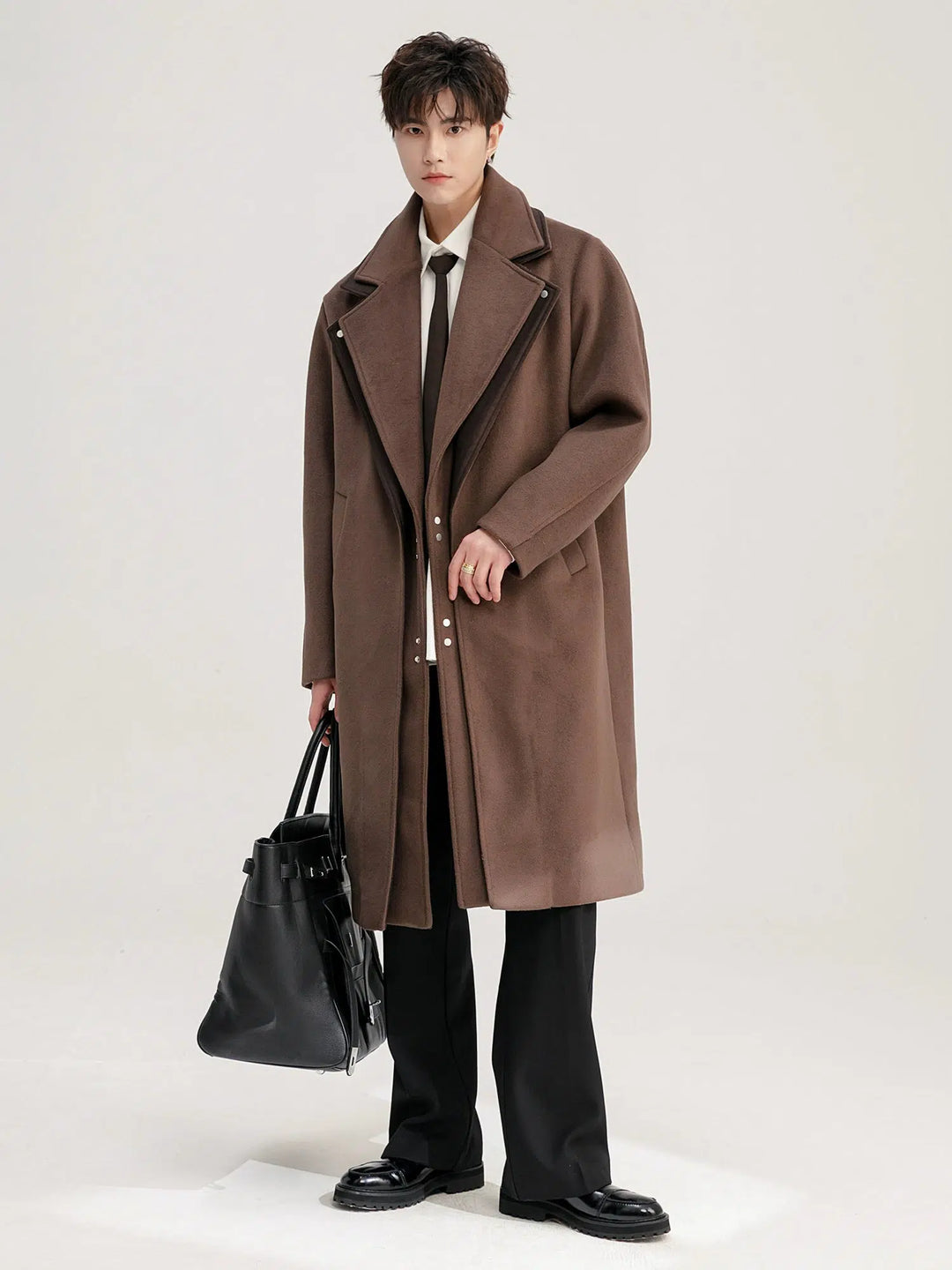 Double-Breasted Woolen Coat with Wide Lapels-The Korean Fashion