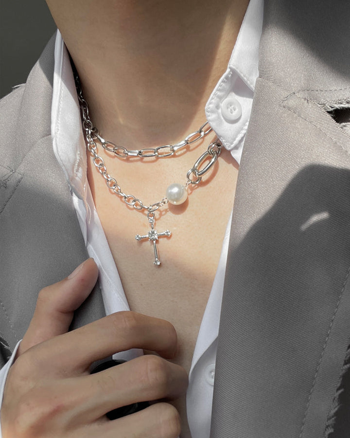 Cross Pearl Chain Clavicle Necklace