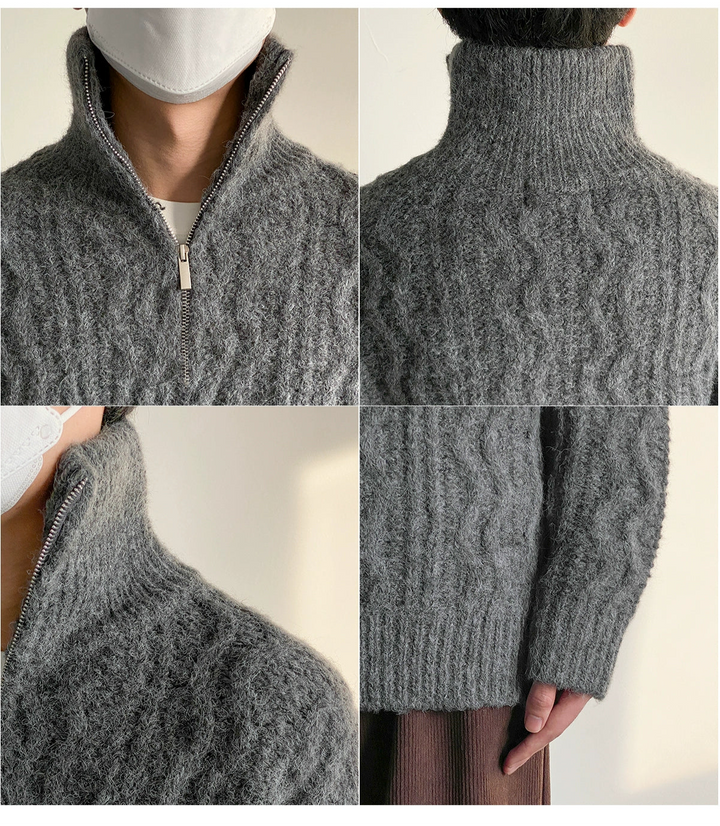 Stand Collar Cable Knit Sweater