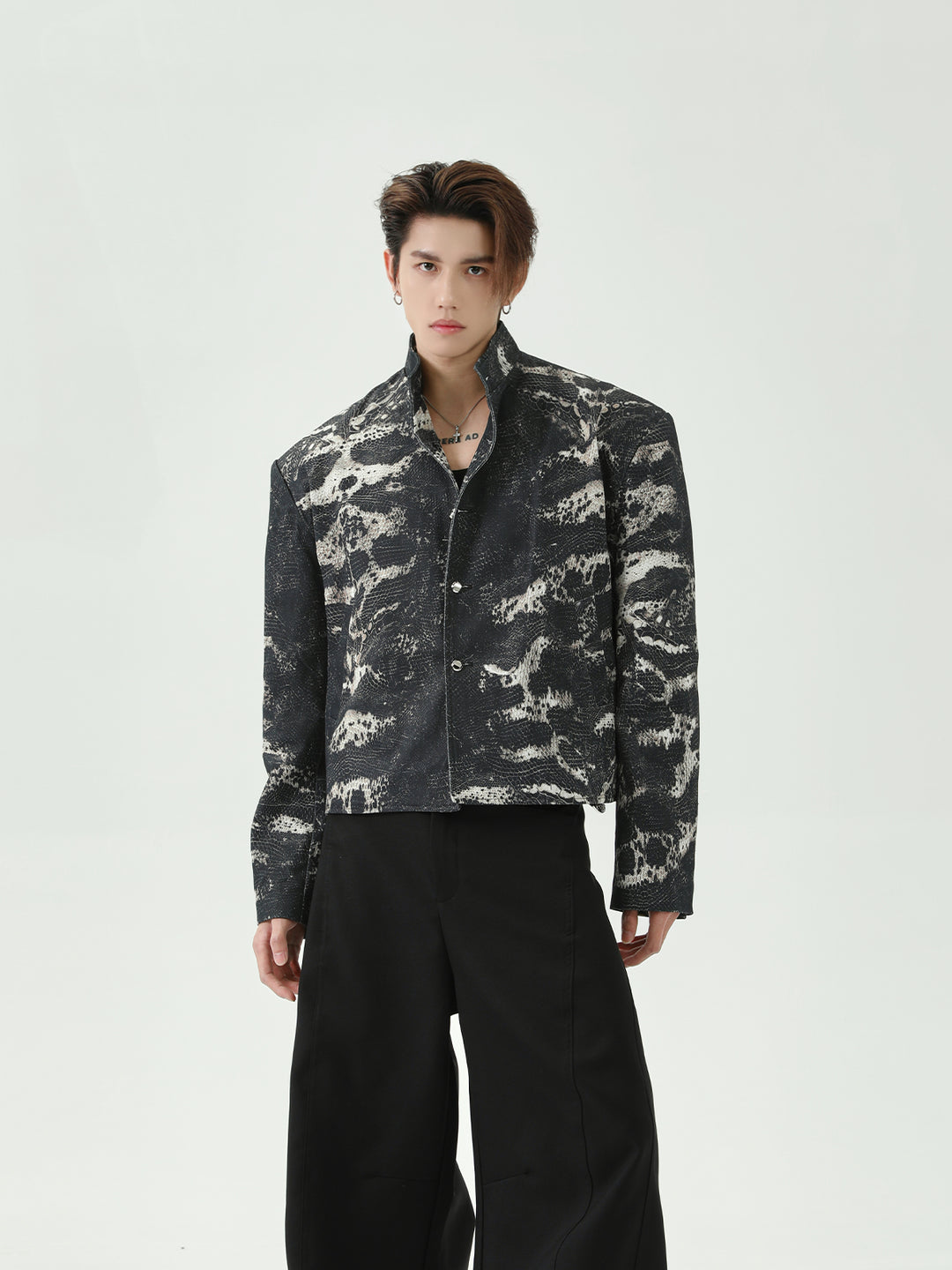 Snake Pattern Stand-Up Collar Jacket