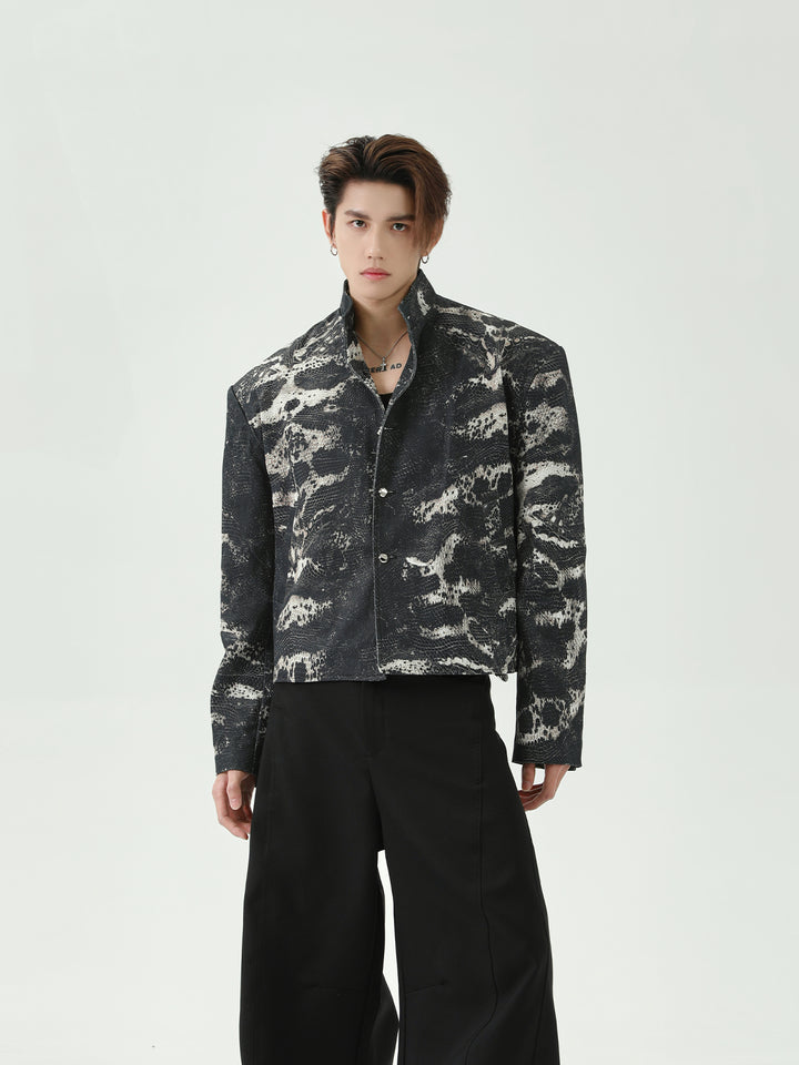 Snake Pattern Stand-Up Collar Jacket