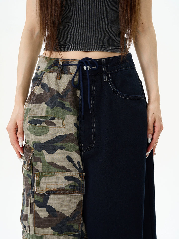 Camouflage Splicing Wide-Leg Cargo Pants