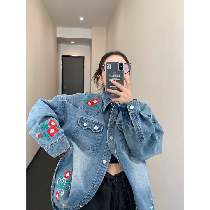 Distressed Embroidered Denim Jacket