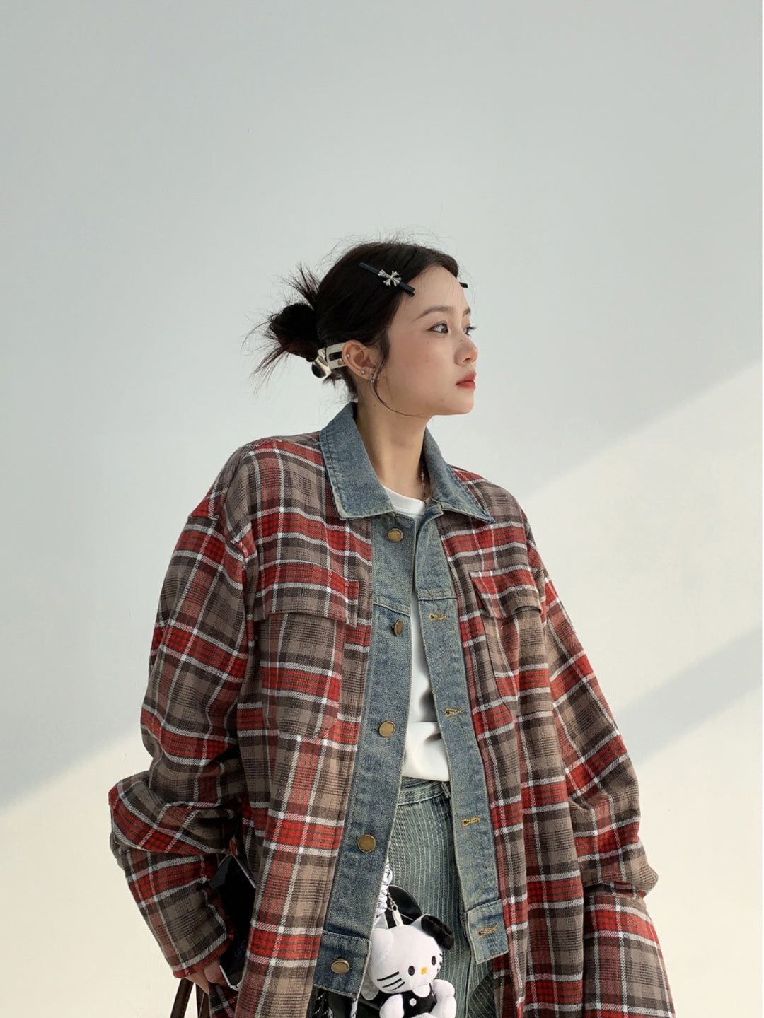 Plaid Patchwork Long-Sleeved Shirt Jacket