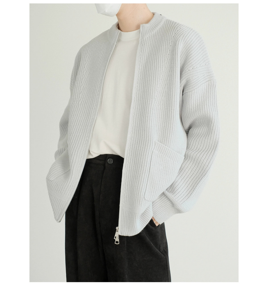 Round Neck Ribbed Knitted Cardigan