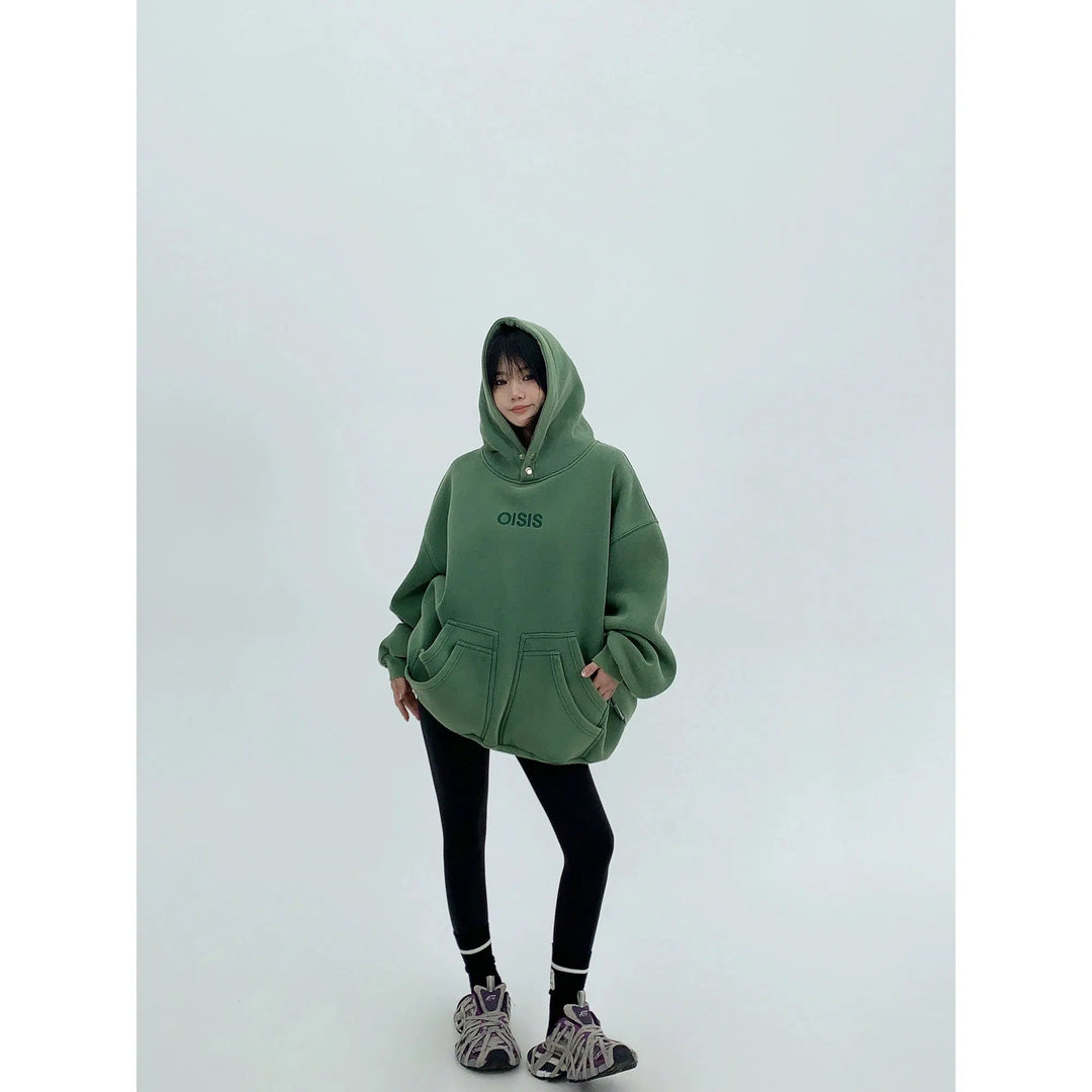 Distressed Embroidery Plush Hoodie-The Korean Fashion