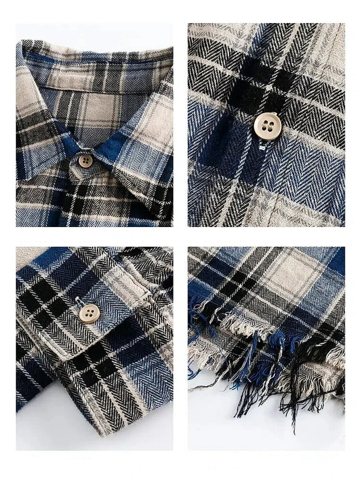 Blue Plaid Long-Sleeve Overshirt