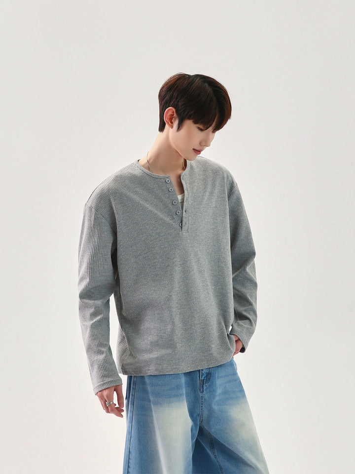 Waffle Knit Henry Collar Pullover