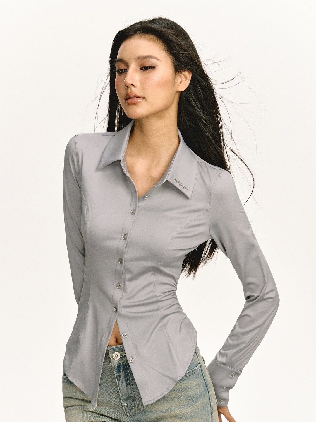 Satin Long-Sleeved Slim Fit Shirt