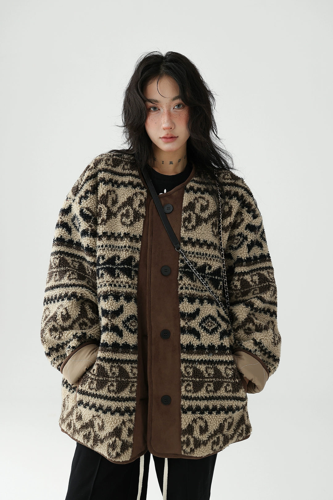 Retro Stitching Lamb Wool Coat