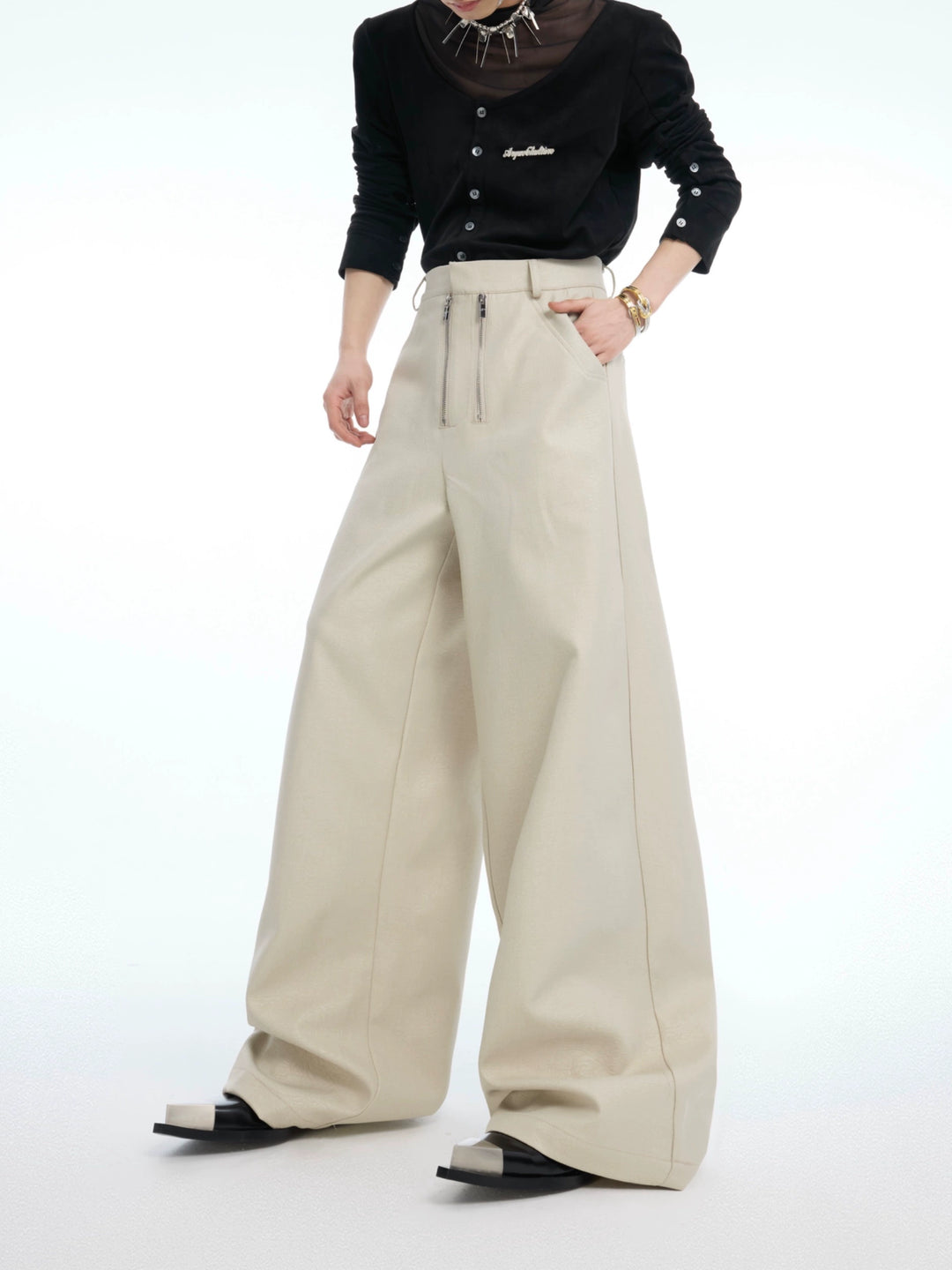 Loose Fit Double Zipper Casual Pants