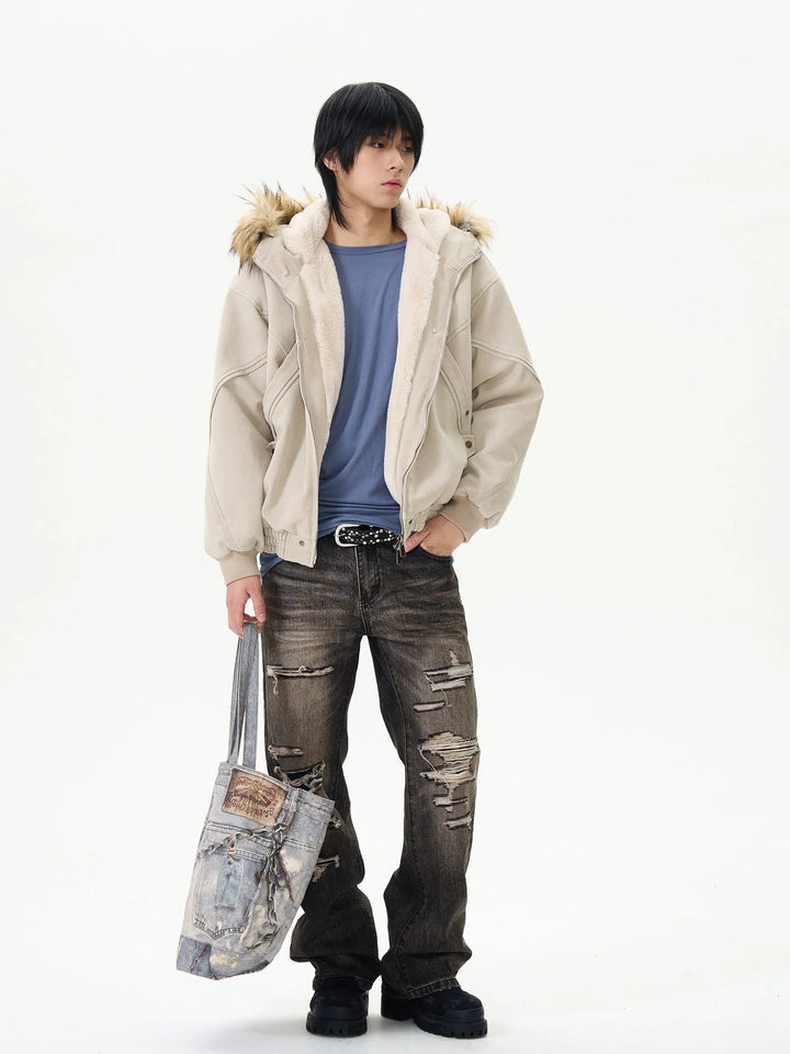 Insulated Cotton Deconstructed Jacket with Hood-The Korean Fashion