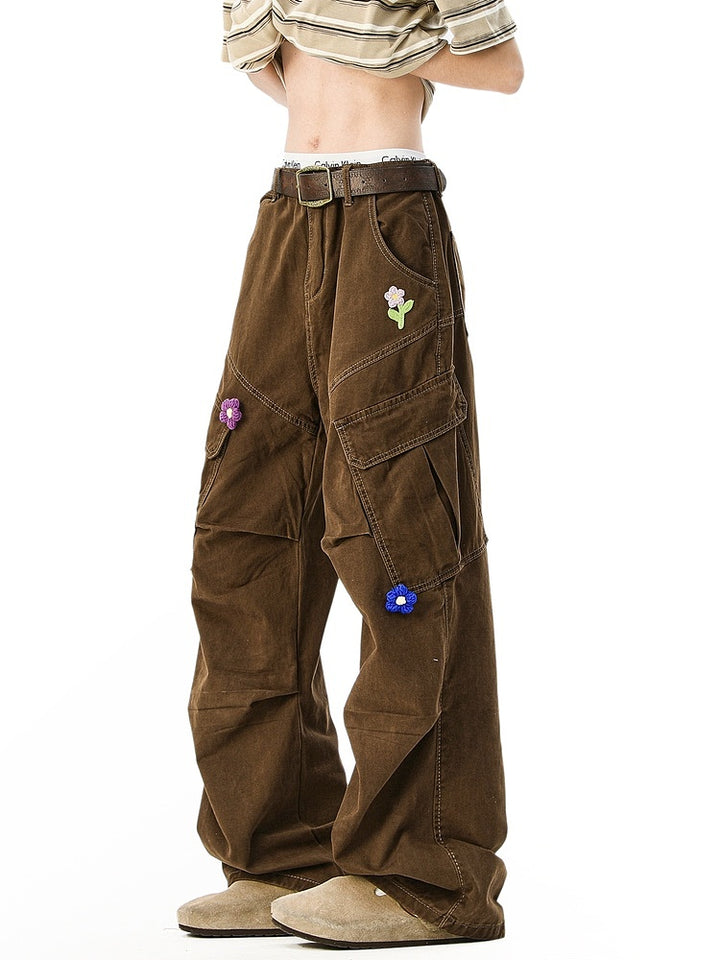 Multi-Pocket Embroidered Cargo Pants