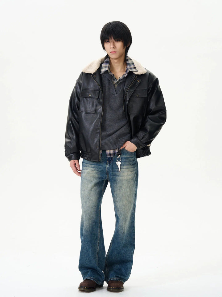 Men's Retro Leather Insulated Jacket Coat-The Korean Fashion