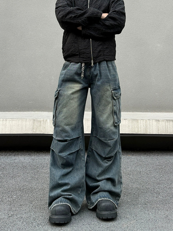 Loose Distressed Multi-pocket Denim Pants