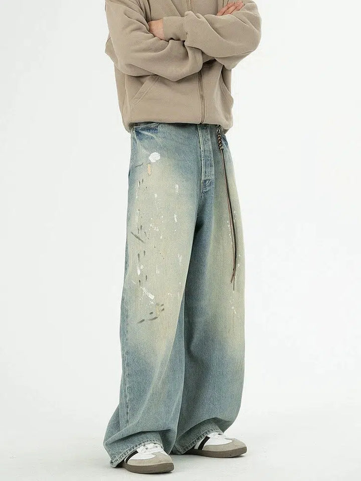 Washed Wide-Leg Straight Jeans