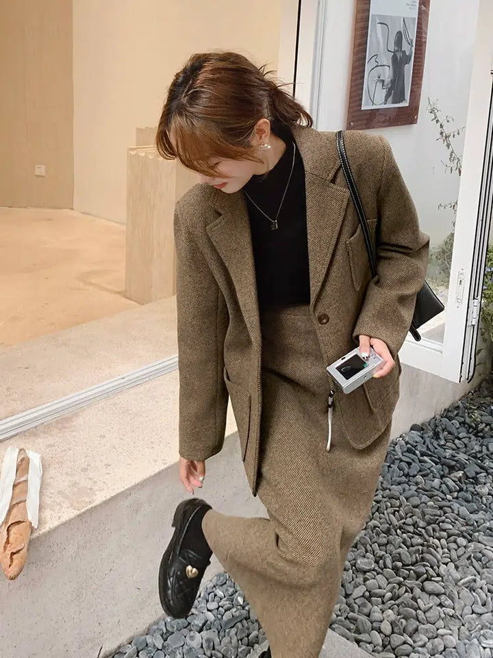 Wool Suit Skirt Two-Piece Set for Autumn/Winter-The Korean Fashion