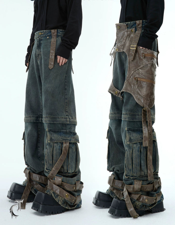 Retro Deconstruction Removable Splicing Pants