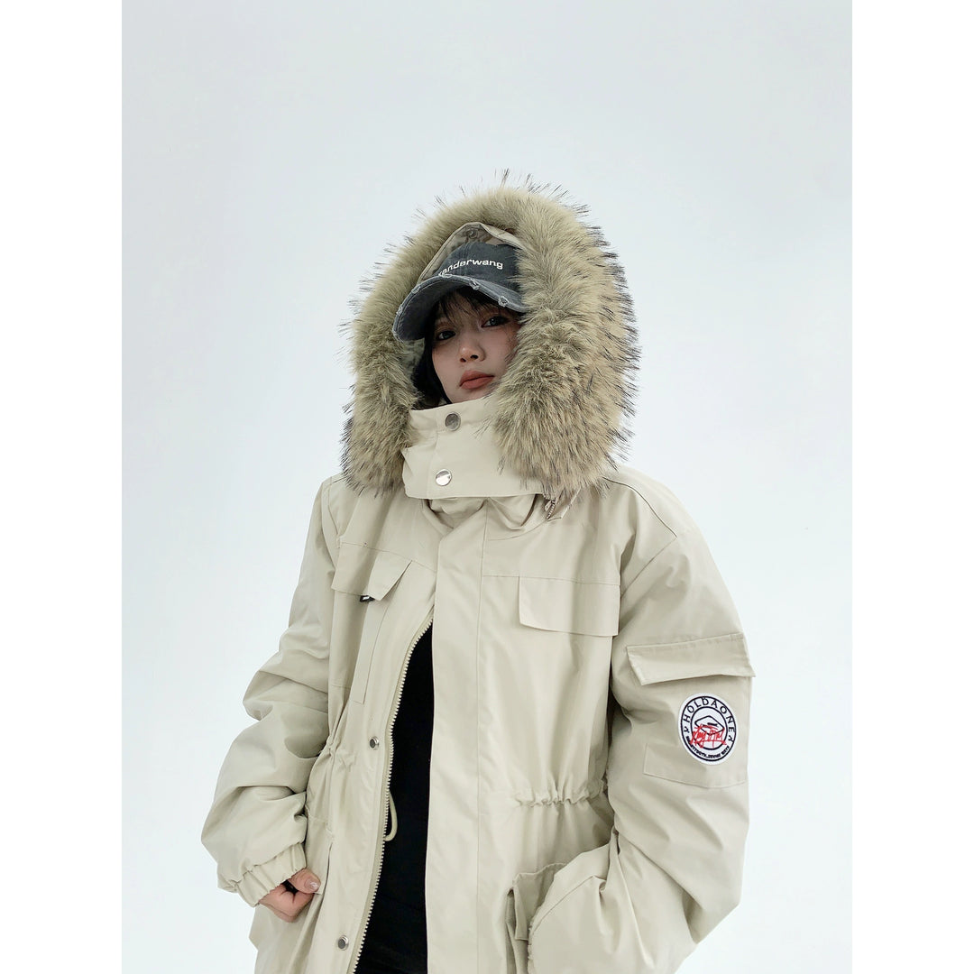 Retro Mid-Length Fur Collar Cotton Jacket