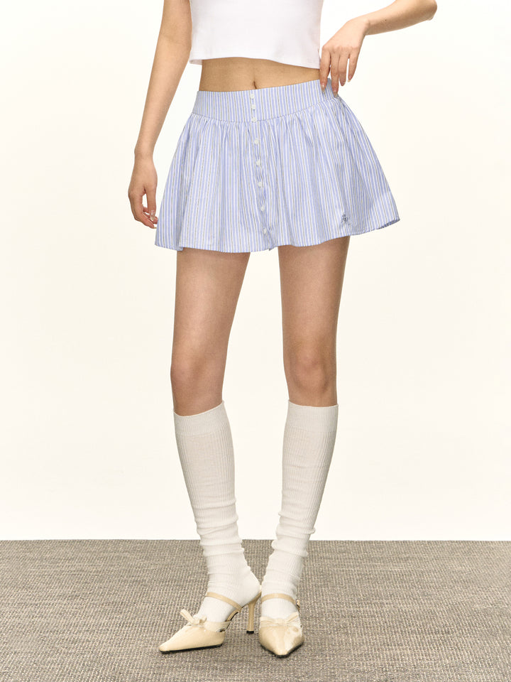 Striped Button-Front A-Line Skirt