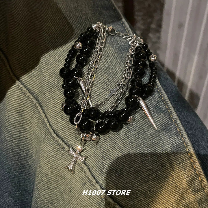 Multi-layer Beaded Cross Bracelet