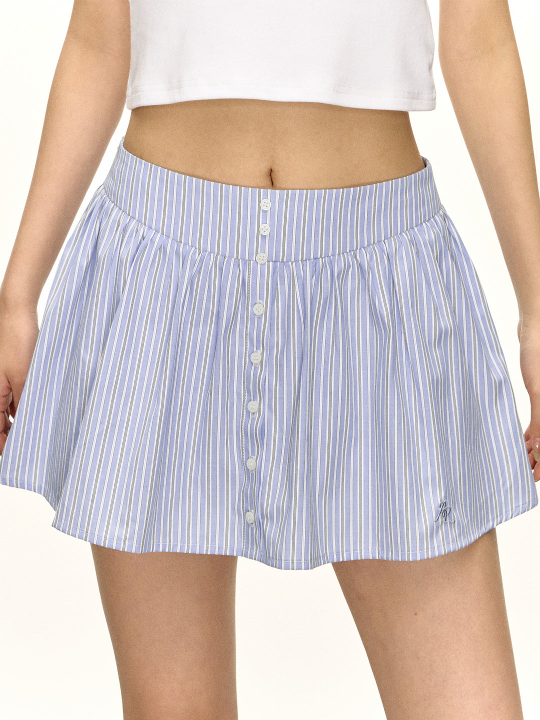 Striped Button-Front A-Line Skirt