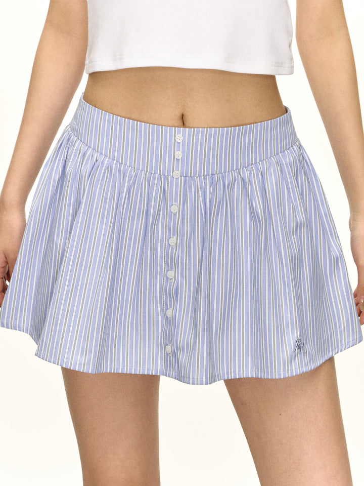 Striped Button-Front A-Line Skirt