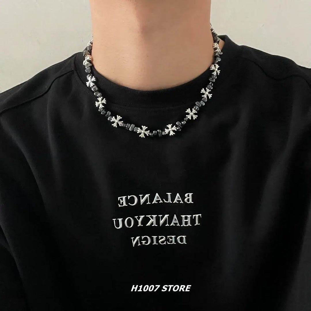 Cross Flower Clavicle Hip-hop Necklace