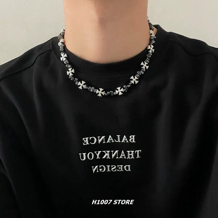 Cross Flower Clavicle Hip-hop Necklace