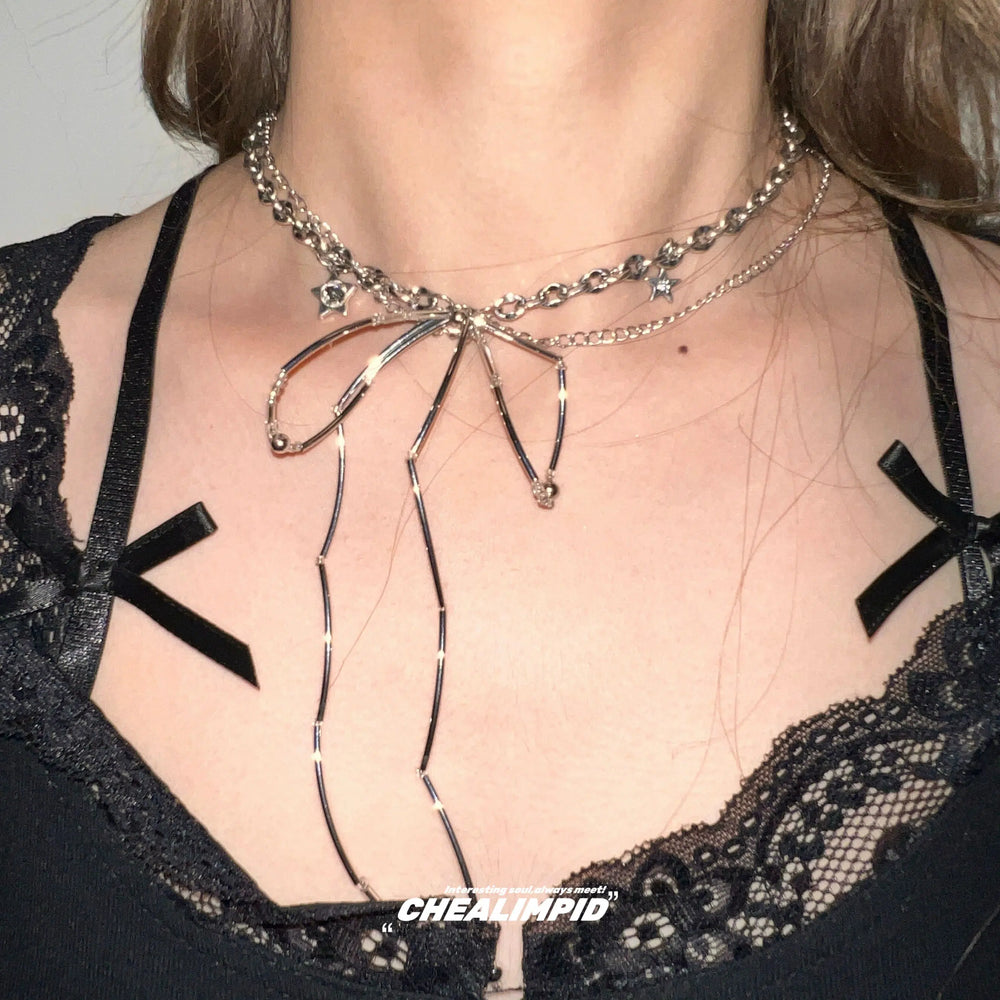 Silk Bow Irregular Clavicle Chain Choker-The Korean Fashion