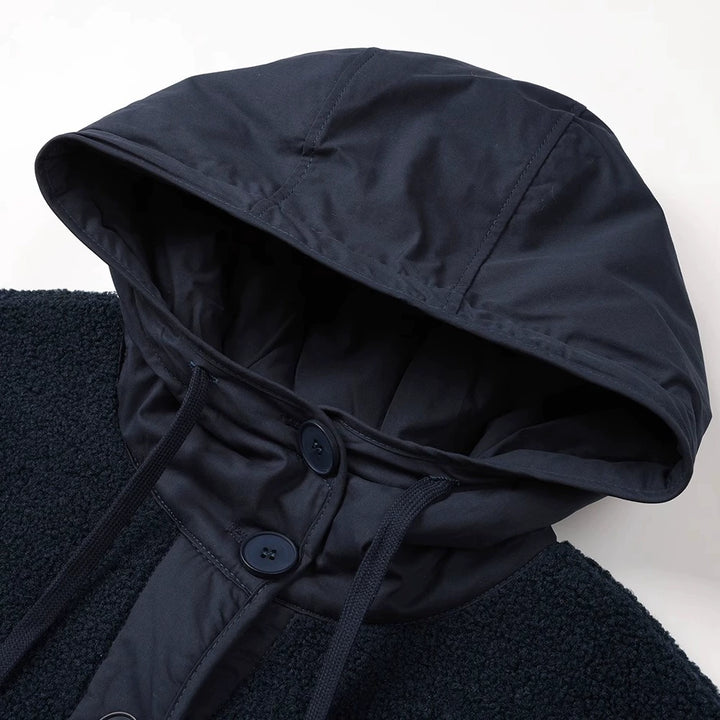 Manteau en laine mi-long à capuche 