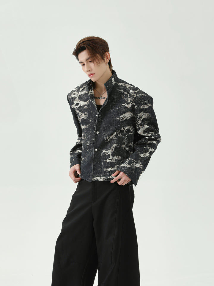 Snake Pattern Stand-Up Collar Jacket