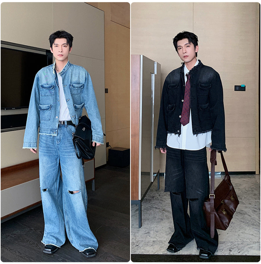 Denim Suit Jacket with Pants Set