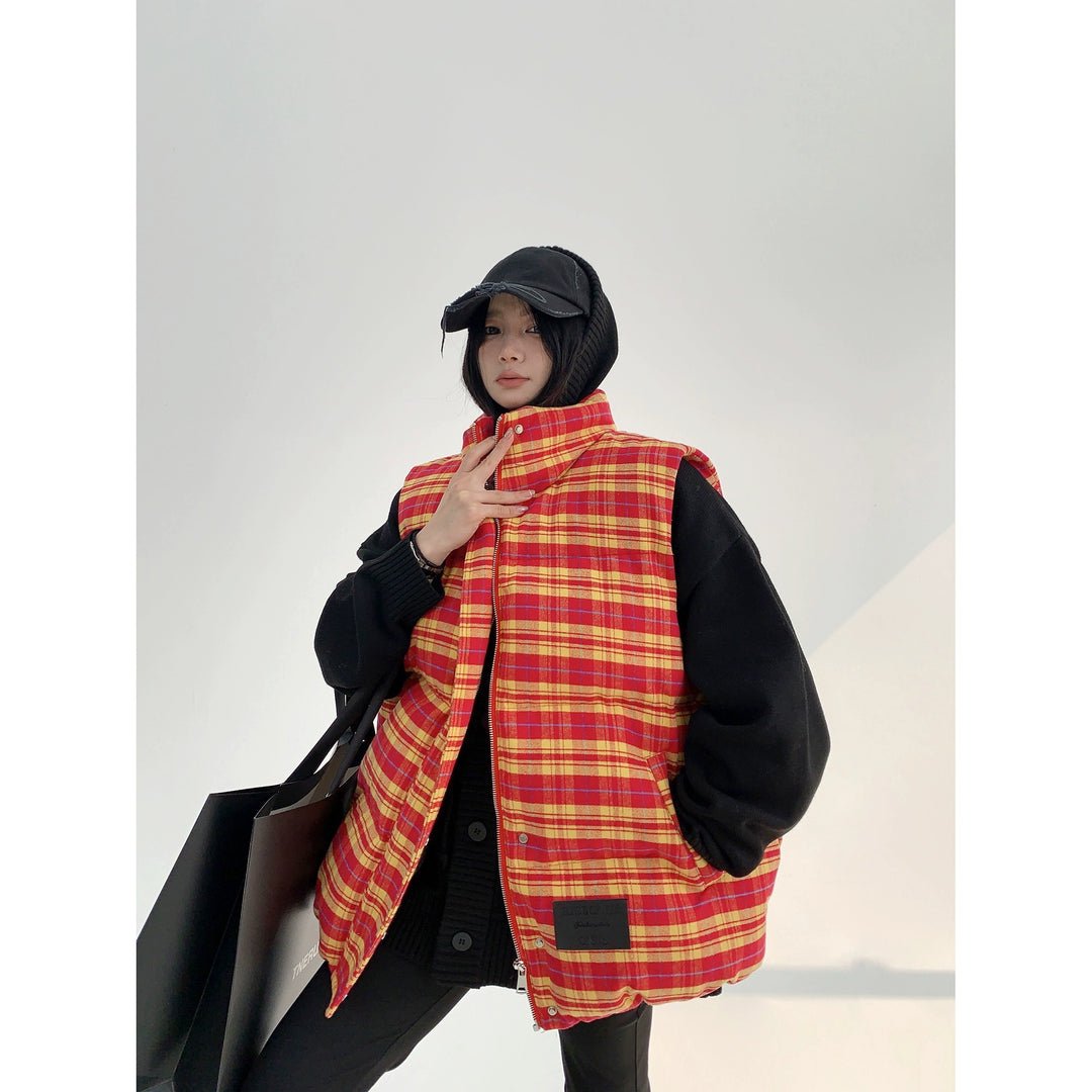 Plaid Thick Warm Cotton Vest-The Korean Fashion