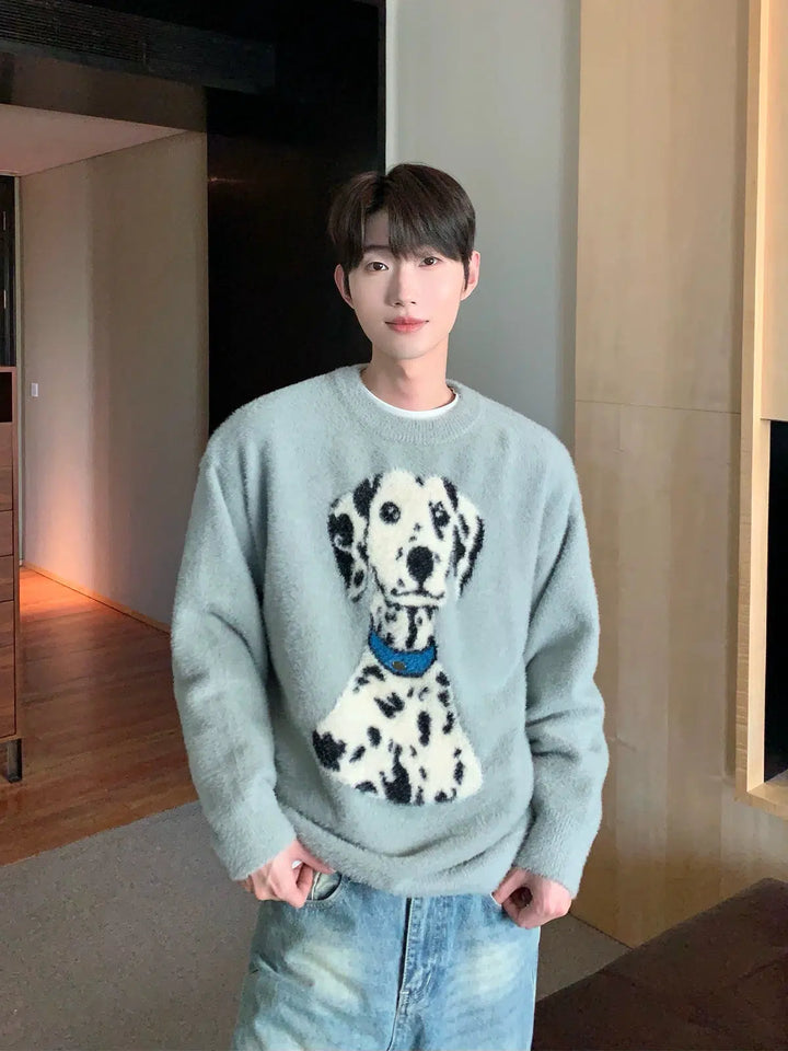 Retro Spotted Dog Knit Sweater-The Korean Fashion