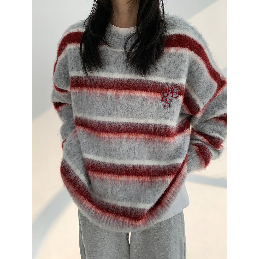 Brushed Striped Round Neck Sweater