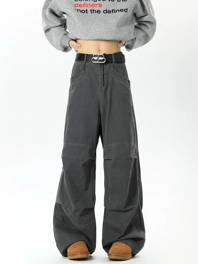 Retro Wide-Leg Casual Pants with Pleated Detail-The Korean Fashion