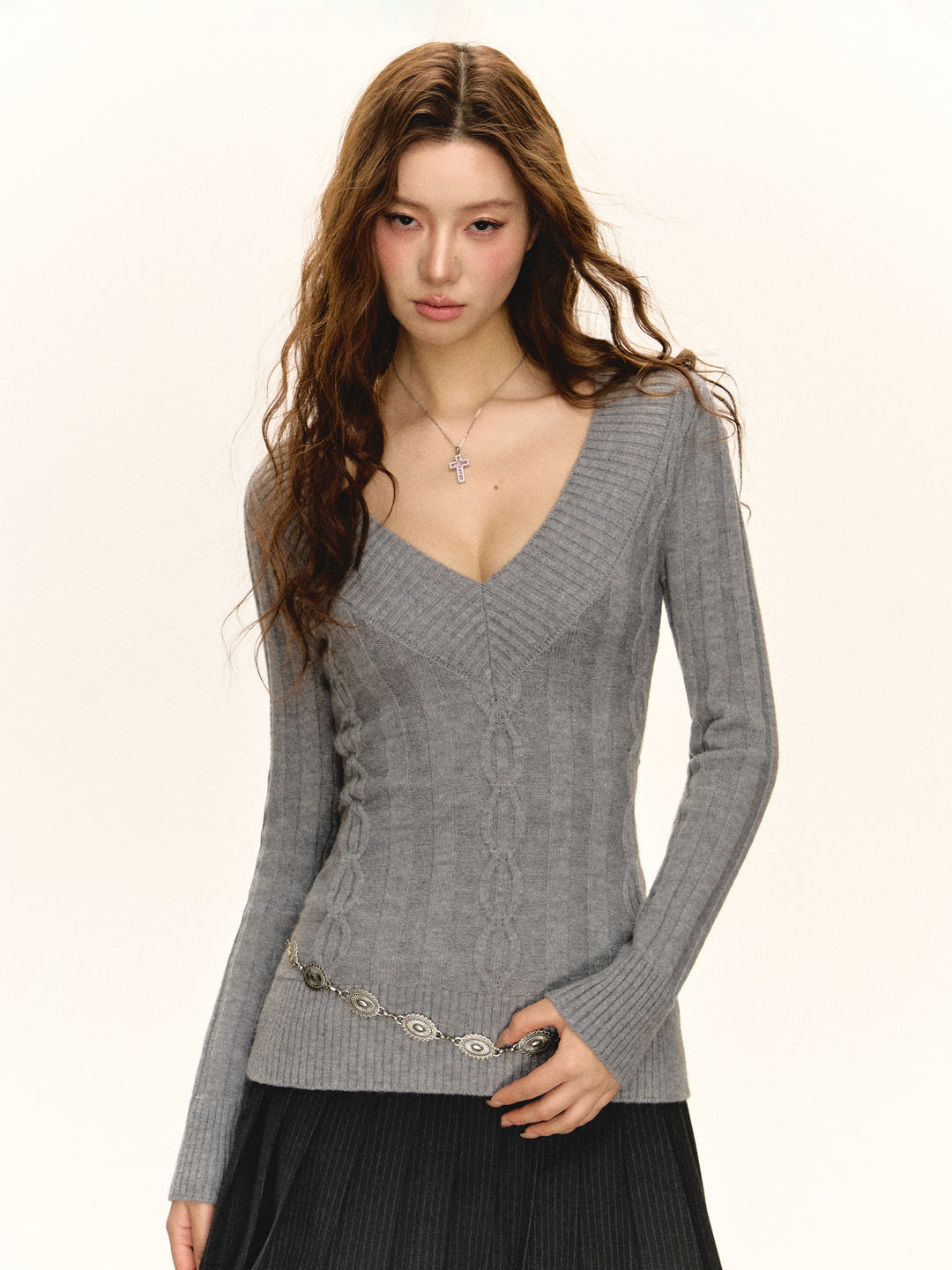 V-neck Slim Knitted Sweater