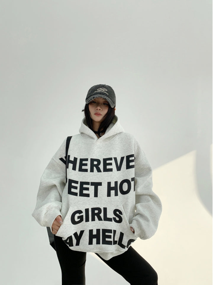 Oversized Letter Print Hooded Sweatshirt