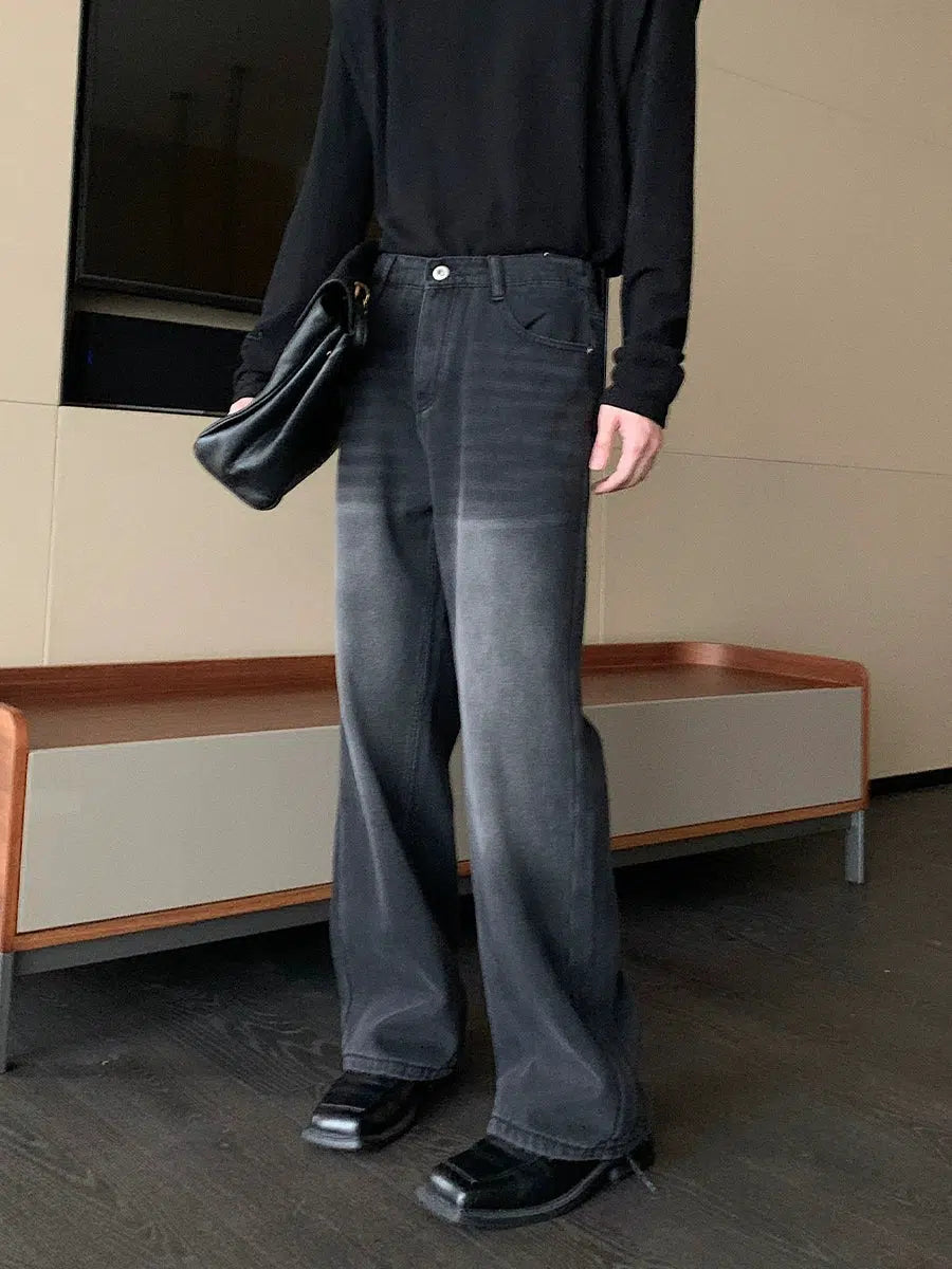 Dark Grey Denim Flared Pants-The Korean Fashion