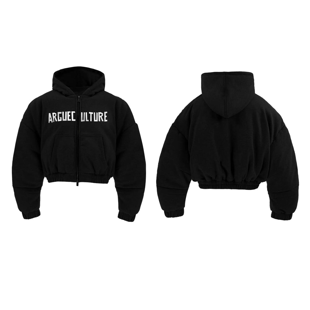 Metallic Text Print Hooded Jacket