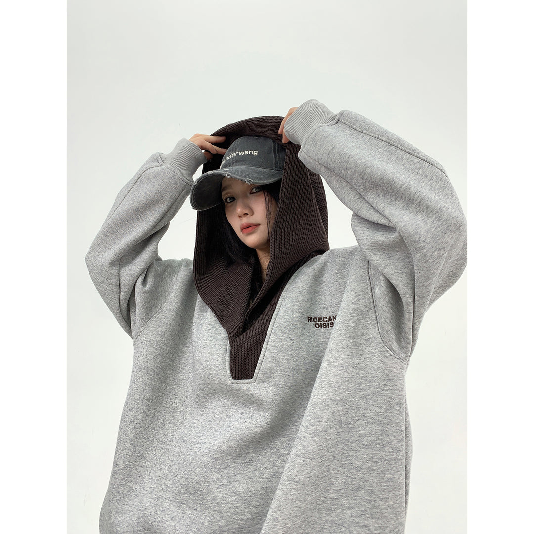 Hooded V-Neck Spliced Sweatshirt