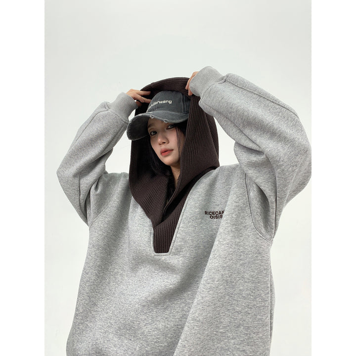 Hooded V-Neck Spliced Sweatshirt